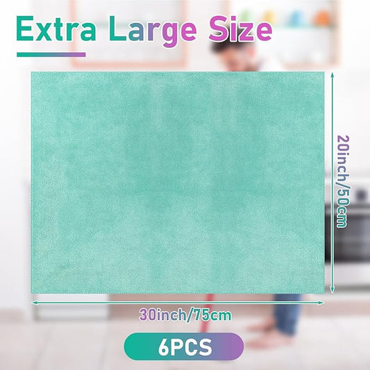 Newwiee 6 Pcs Extra Large Microfiber Cleaning Cloth 30" x 20" Washable Reusable Microfiber Towel Streak Free Lint Free Cloth for Cleaning Home Glass Office Window Bathrooms (Pastel Colors)
