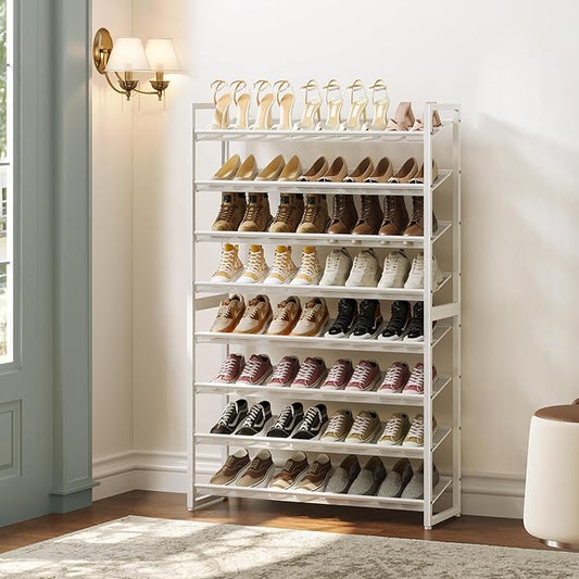 Shoe Rack,8 Tier Metal Shoe Organizer,Max Holds 40 Pairs,Heavy Duty Shoes Shelf for Garage, Entryway, Closet,White