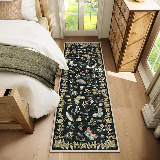 Washable Runners for Hallways Kitchen Rugs: 2'6"x8' Runner Rug Stain Resistant Non Slip Low Pile Soft Carpet Runners Rug for Bedroom Hallway Indoor Entryway Kitchen Laundry Room Farmhouse