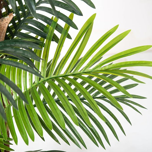 Artificial Palm Tree 7FT, Fake Tree with Realistic Fiber Trunks and White Tall Planter, Faux Tropical Areca Floor Plant in Pot, Artificial Silk Plant for Home Decor Office Decor Indoor