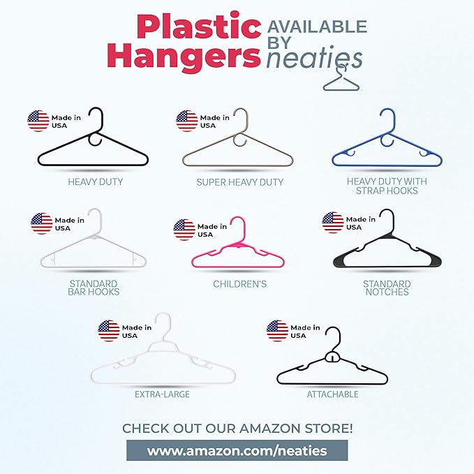 Neaties Heavy Duty Clothes Hangers 20 Pack (24 Count) – Made in The USA – 8lb Capacity Plastic Hangers for Adult Clothing – Durable for Pants, Coats, Jackets, or Jeans – White & Black