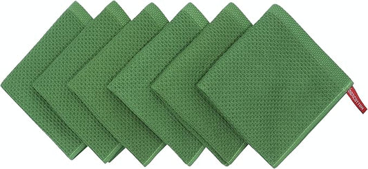 Mia'sDream Cotton Dish Cloths Dish Rags Waffle Weave Kitchen Towel, Soft and Absorbent Dish Towels Hand Towels for Kitchen, 12inchx12inch 6 Pack (Green)