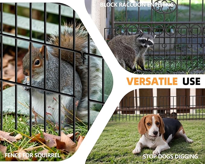 Animal Barrier Fence No Dig, 25 Panels 1.25in Gap Ground Defense Fence Border Small Metal Fencing, Dog Rabbits Blocker Under Fence for Garden, Flower Bed, Patio, Black