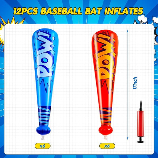 Seematn 12 Pcs Pow Inflatable Baseball Bats 17 Inch Inflatable Blow up Bats for Kids Carnival Game Prizes Bulk Baseball Party Favors Carnival Hero Sports Prizes (Dark Blue,Red)