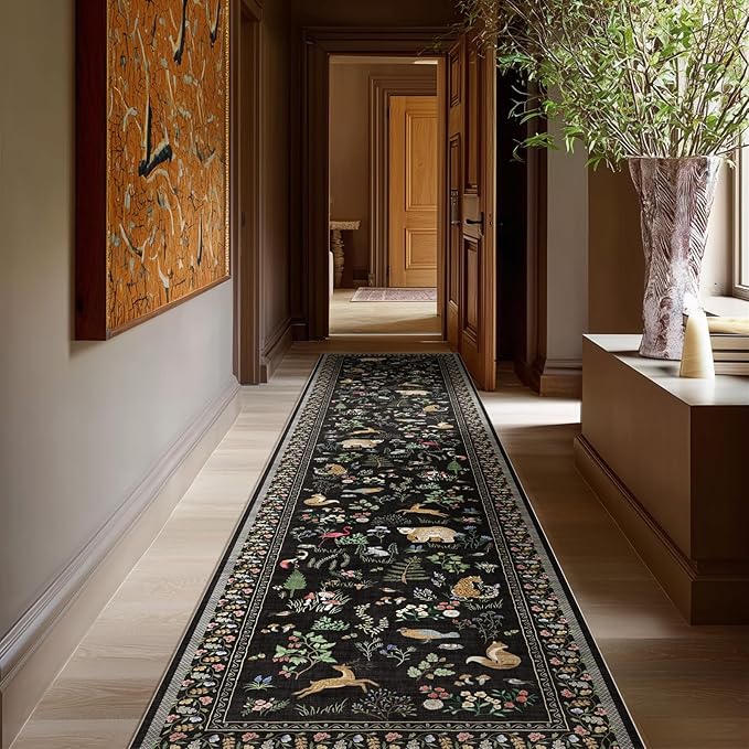 Machine Washable Kitchen Runner Rugs: 2'x10' Hallway Runner Non Slip Low Pile Stain Resistant Soft Carpet Runners for Hallways Indoor Entryway Kitchen Laundry Room Bedroom Farmhouse