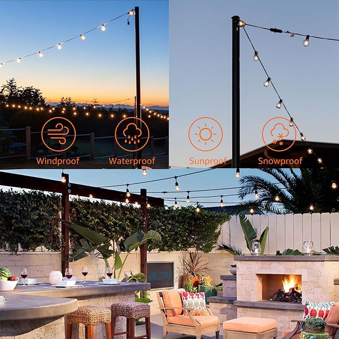 String Light Hanging Kit with 164FT Vinyl Coated 304 Stainless Steel Wire Rope, Globe String Light Suspension Kit, Outdoor Light Guide Wire Kit Included Turnbuckles, Enough Accessories, Use Manual