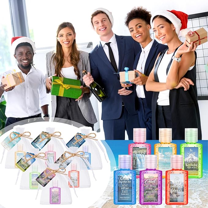 Frienda 24 Set Christian Hand Sanitizer Gift Religious Travel Size Hand Sanitizer Church Bible Verse Mini Bulk Thank Christian Gift for Women Teacher Coworker Team Christmas Party Favor Bag Stuffer