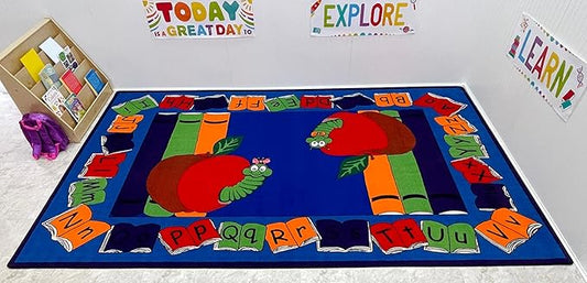 Let's Book It Reading Rug, 7'6" x 12', Multicolored, Educational Classroom Rug, Kids Learning Play Mat | Area Rug for Bedroom or Playroom