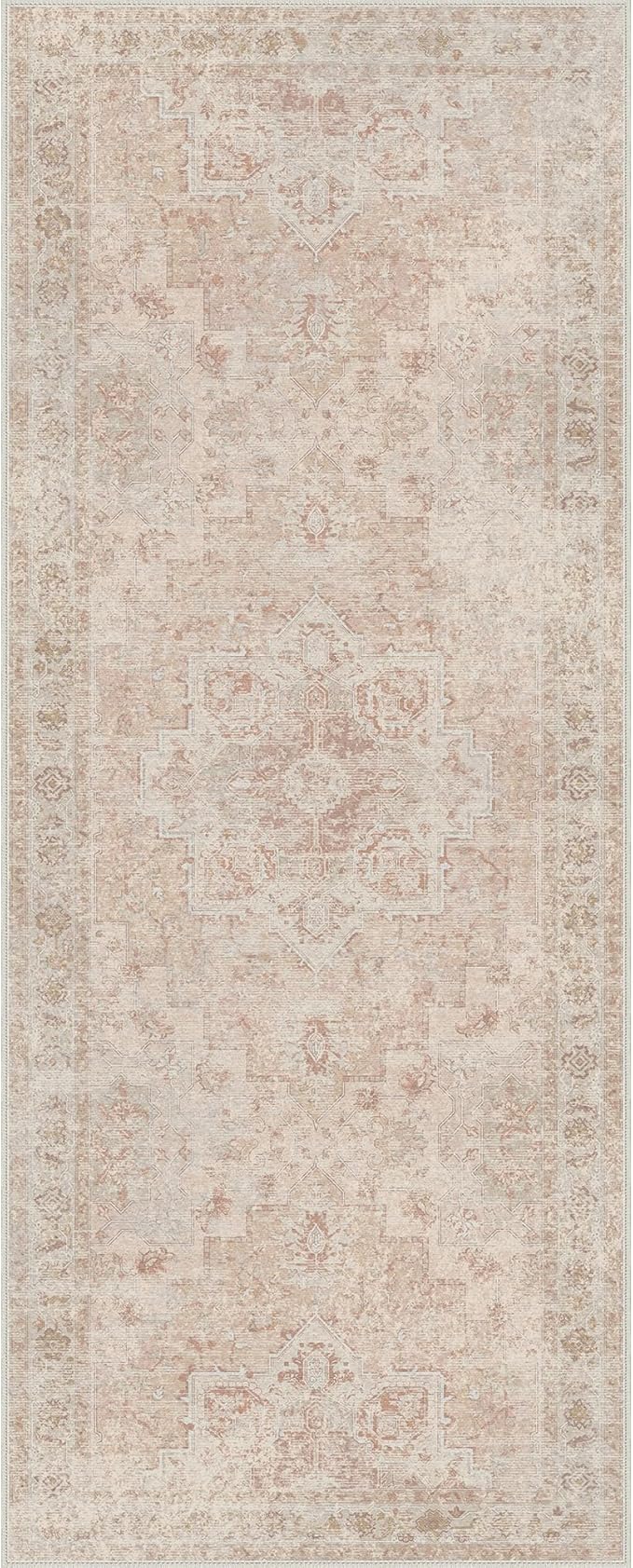 GENIMO 2x5 Runner Rugs for Hallway, Machine Washable Non Slip Vintage Rugs, Low Pile Lightweight Soft Print Rug for enrtyway, Corridor, Home Office, Kitchen, Light Pink