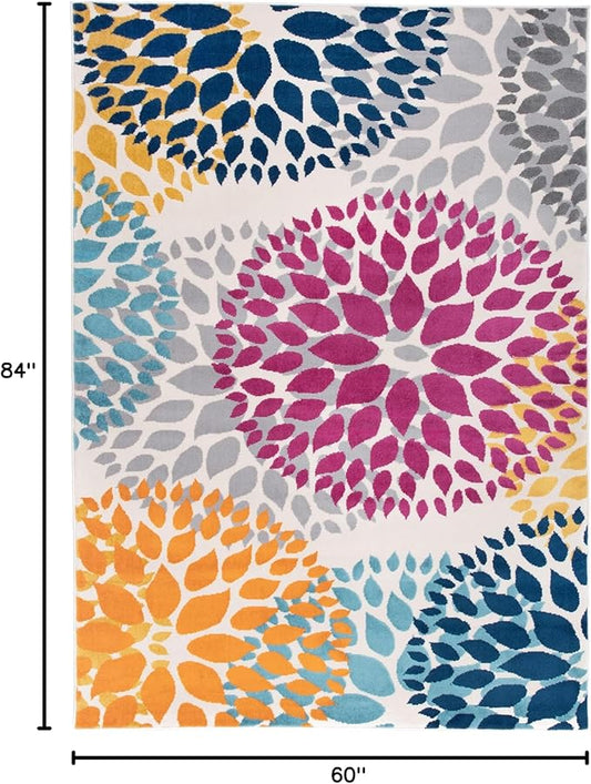 Rugshop Modern Floral Circles Design for Living Room,Bedroom,Home Office,Kitchen Non Shedding Area Rug 5' x 7' Multi