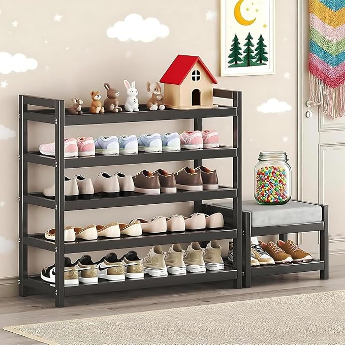 Shoe Rack for Closet, 5-Tier Adjustable Shoe Organizer, Long Shoe Shelf Storage for Sneaker and Boot Free Standing Shoe Rack for Entryway, Garage, Small Spaces, Dorm