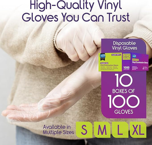 Inspire Exam Medical Clear Vinyl Disposable Gloves - Latex Free for Cleaning, Food Prep
