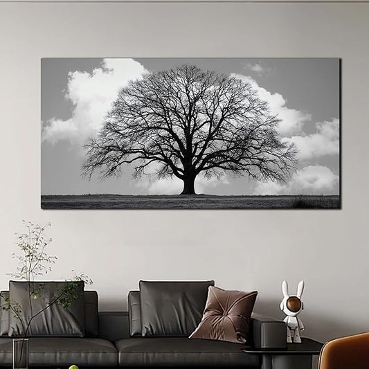Trogonup Black and White Tree of Life Wall Art for Bedroom Modern Botanical Landscape Pictures for Living Room Office Canvas Prints Ready to Hang 24"x48"