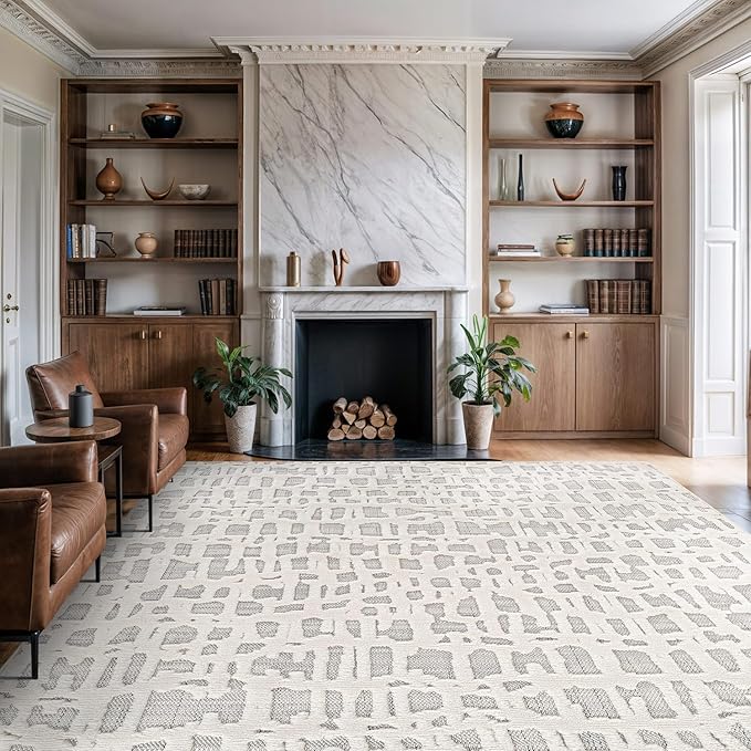 Beverly Rug Micro Loop Area Rug Gray/White 5x7 Abstract Modern Luxury Irregular Grid Durable Soft Indoor Rugs for Living Dining Room Office Stain Resistant Non Shedding Casual Indoor Carpet 5 x 7