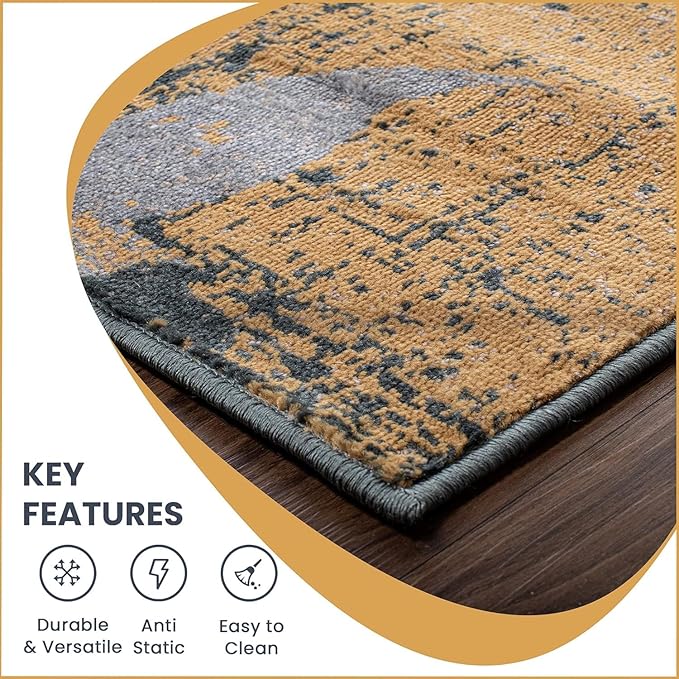 Superior Indoor Runner Rug, Plush Carpet Cover, for Hallway, Entry, Dining, Office, Kitchen, Modern Floral Patchwork Decor, Pastiche Collection, 2' 7" x 10', Camel