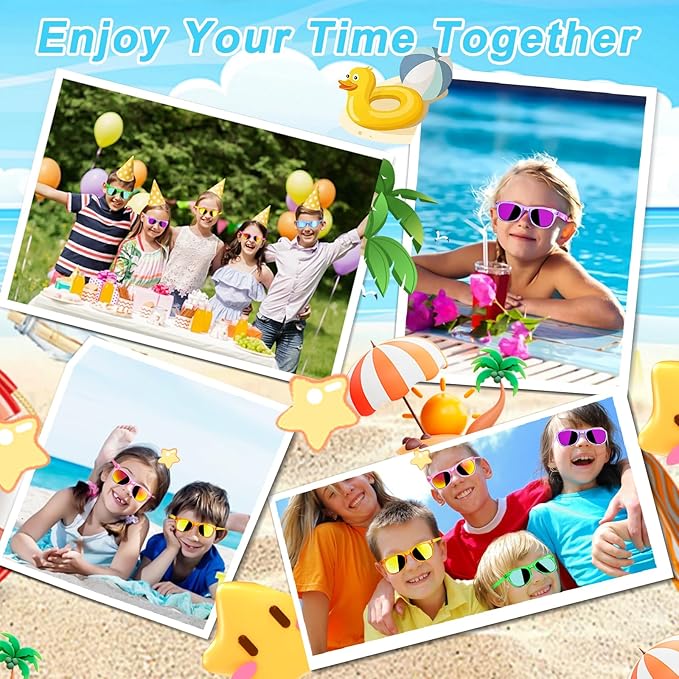 Kids Sunglasses Bulk Party Favors - 24 Packs Boys Girls Sunglasses for Kids Age 3-8 with UV 400 Protection, Neon Sunglasses for Kids Party