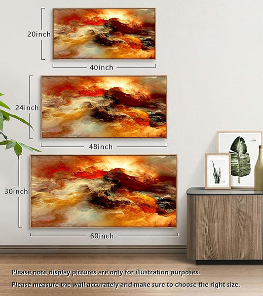 YYYYHPP WKYP0275 Abstract Wall Art Orange Flow Canvas Wall Art Wood Framed Canvas Prints Painting Pictures Ready to Hang for Living Room Bedroom Kitchen Home and Office Wall Decor