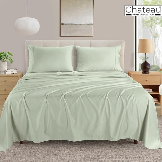 100% Egyptin Cotton Sheets Queen Size Bed Set, 400 Thread Count 15" Deep Pocket Queen Sheets, Sateen Weave 4 Piece Naturally Cool Soft Breathable Elasticated Luxury Bedding For All Seasons- Mineral