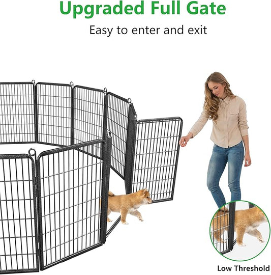 Dog Playpen Outdoor, 40" Height 10 Panels Pet Fence with Low Threshold Full Gate, Large Dog Fence Outdoor for Yard, Heavy Duty Pet Playpen Metal Play Pen Fence for RV Camping