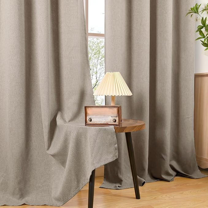 BGment Taupe Linen Curtains 80 Inch Length 2 Panels for Living Room, Light Filtering Window Treatments with Grommet No See Through for Bedroom, Each 52 Inch Wide