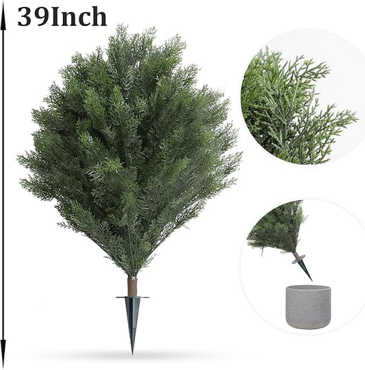 momoplant Artificial Cypress Topiary 39'' Faux Cedar Trees Privacy Screen Planter Set of 2 Artificial Bush Porch Plants Indoor and Outdoor Decor