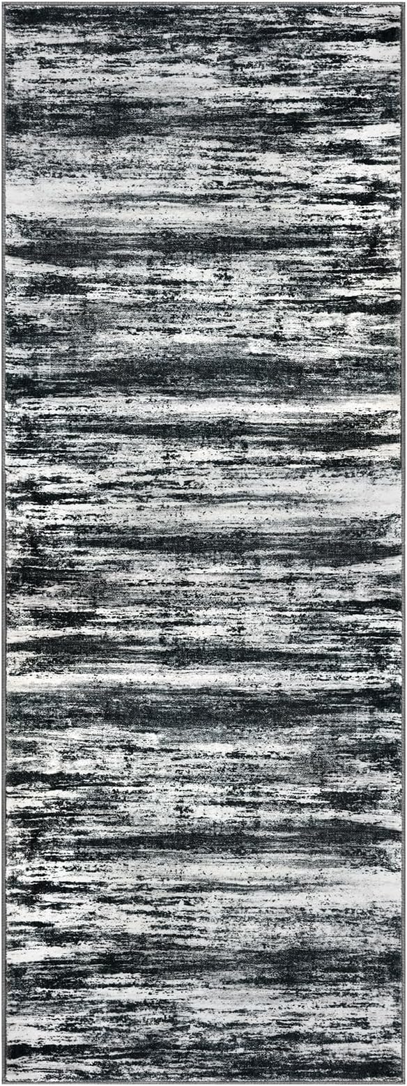 KOZYFLY 3x8 Area Rug Modern Ombre Area Rug for Bedroom, Washable Rug Non-Slip Soft Striped Living Room Rug, Black Navy Blue Grey Abstract Carpet for Laundry Nursery