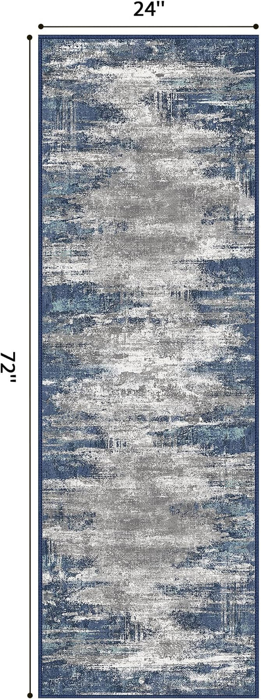 GENIMO Runners for Hallways,2x6 Washable Runner Rug Non-Slip, Long Runner Rugs with Rubber Backing, Low Pile Lightweight Rugs for Kitchen, Bedroom, Bathroom, Entryway, Blue Ivory