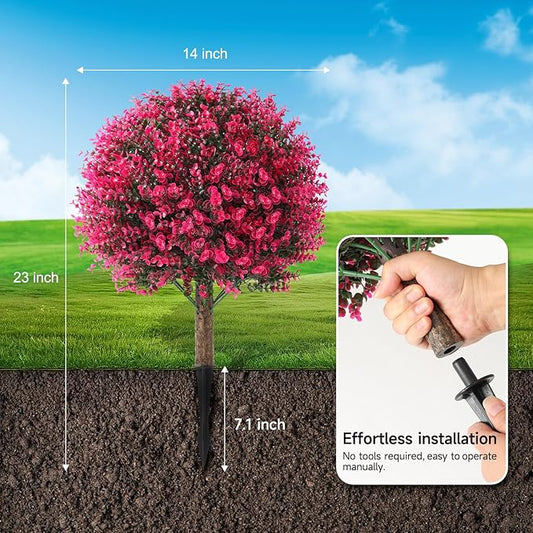 Faux Rose Boxwood Balls for Outdoor Planters Topiary Set of 2,UV Resistant Artificial Shrub Bushes Trees with Spike for Porch,Indoor,Garden