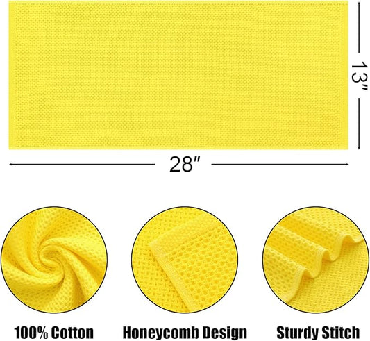 Kitinjoy 100% Cotton Waffle Weave Kitchen Towels, 4-Pack Super Soft and Absorbent Dish Towels for Drying Dishes, Kitchen Hand Towels, 13 in x 28 in, Yellow