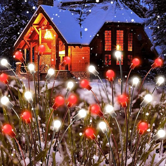 OZS 6Pack Total 48LED Solar Garden Lights Christmas Fairy Outdoor - Solar Firefly Lights Fairy Outdoor, Sway by Wind, Waterproof for Pathway Patio Yard Christmas Decorations(Red&White)
