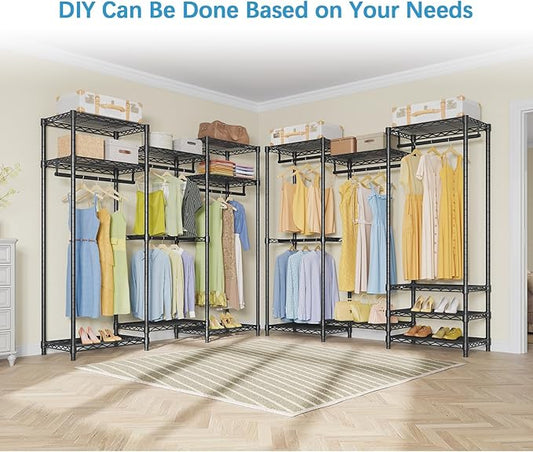 VIPEK V5 Medium Portable Closet Wardrobe Heavy Duty Clothes Rack, Freestanding Closet Metal Clothing Rack with 4 Hang Rods & 8 Shelves, Adjustable Custom Closet Rack, 56.7" Lx15.7 Wx76.4 H, Black