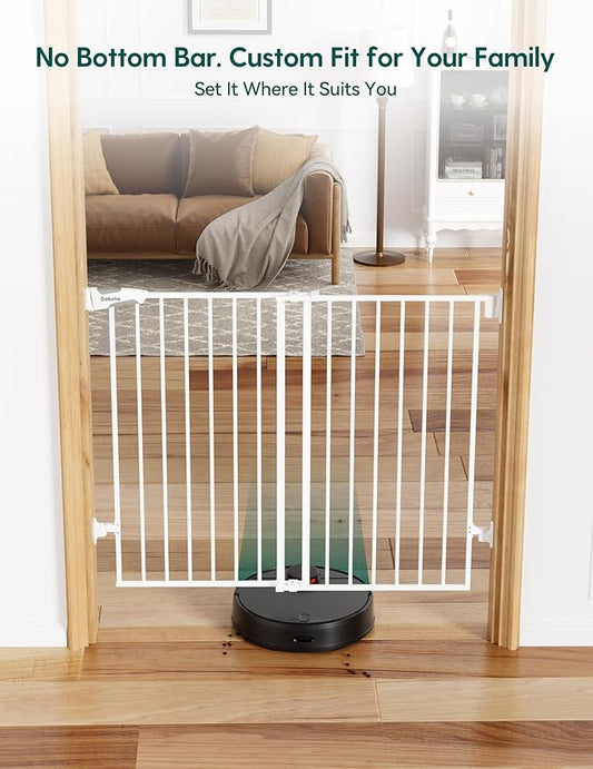 Babelio Baby Gate for Stairs, Kitchen & Doorways, No Bottom Bar| Easy Installation| One-Handed Operation| Auto-Close| Hardware Mount (Drill Needed) Safety Dog Gate (White - 2 Pcs, 26-43" W, 28" H)
