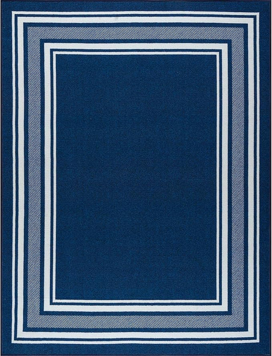 Beverly Rug Non Slip Area Rugs 3x3 Modern Bordered Non Skid Rubber Backing Soft Area Rug for Living Dining Room Easy to Clean Non Shedding Kitchen Bedroom Indoor Carpet 3 x 3 Navy
