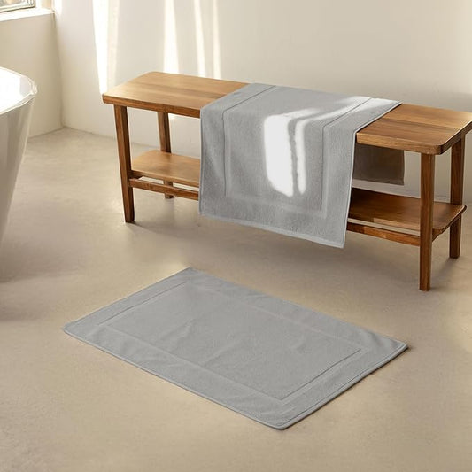 SALBAKOS 100% Turkish Cotton Bath Mat Set 2-Piece - 20x34 inch, Premium Quality Hotel & Spa Collection, Soft, Absorbent, Long Lasting, Durable Bathroom Rugs | Made in Turkey (Silver, 2 Bath Mats)