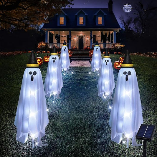 Halloween Decorations Solar Ghost Lights Outdoor, 6-Packs Solar Garden Spooky Decorations Lights, Light up Floating Scary Ghosts Decorations, Lights Yard, Pathway,Haunted House Party Decor