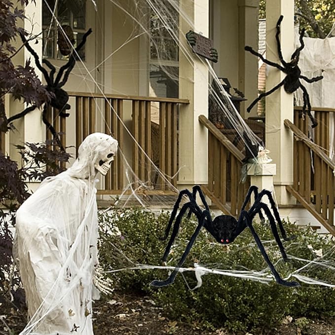 ZMCINER Halloween Spiders Large Outdoor Big Spider Decorations Realistic Scary Hairy Halloween Decor (2 Pack 59 Inch)