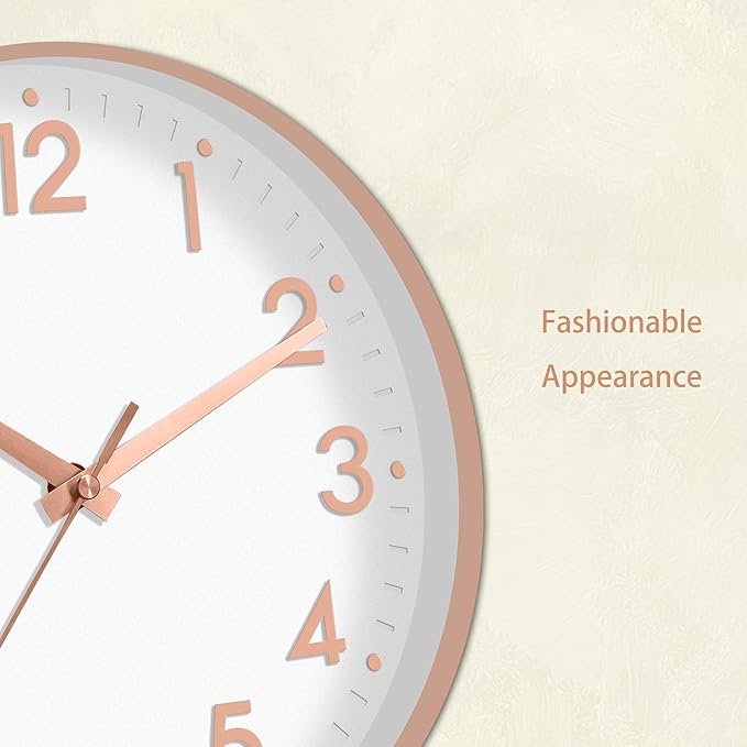 Mosewa Wall Clock 8 Inch, Battery Operated Silent Non-Ticking Modern Analog Clock Decorative for Kitchen, Bedroom, Office(Rose Gold)