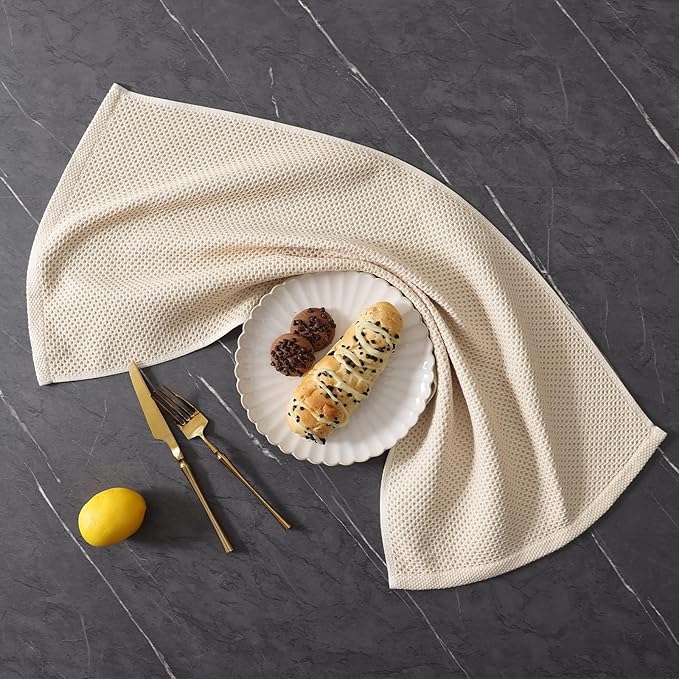 Homaxy 100% Cotton Kitchen Towels and Dishcloths Set, 12 x 12 Inches and 13 x 28 Inches, Set of 12 Bulk Kitchen Towels Set, Ultra Soft Absorbent Dish Cloths for Washing Dishes, Beige