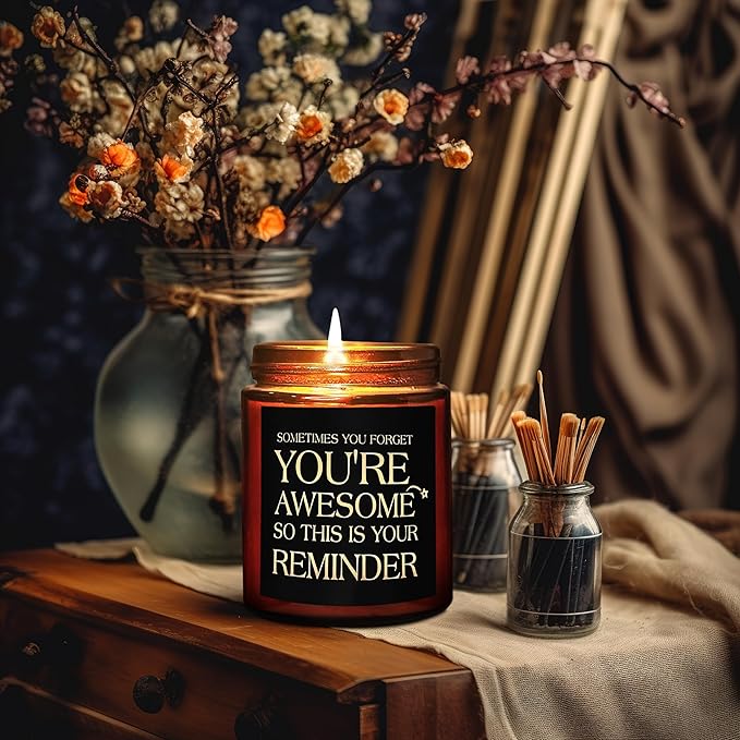 Gifts for Women, Men - Inspirational Relaxing Candle - Thank You, Friendship, Birthday Gift for Her, Sister, BFF, Best Friend, Coworker - You're Awesome Natural Soy Wax Candle for Home
