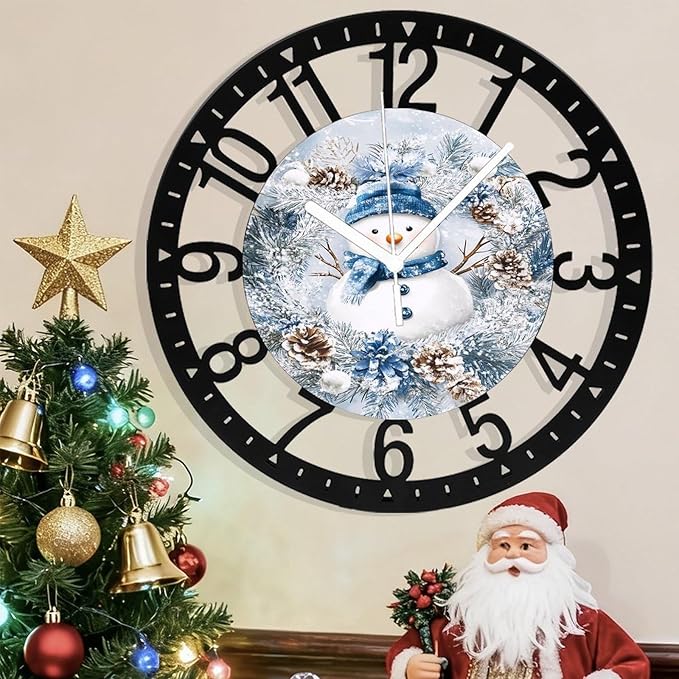 Wall Clock 10 Inch Silent Non-Ticking Modern Clocks Battery Operated - Analog Small Classic for Office, Home, Living Room,Bathroom, Kitchen, Bedroom, School,Snowman Clock