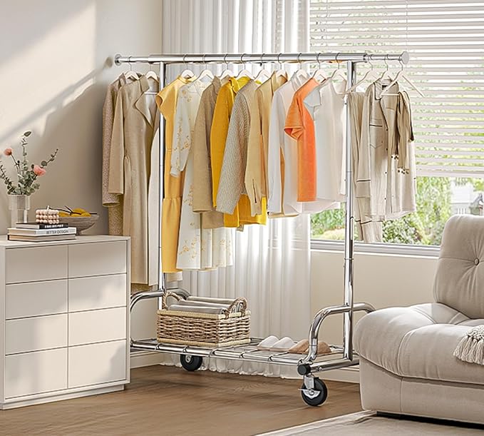 HOKEEPER Clothing Rack, Portable Clothes Rack for Hanging Clothes with Lockable Wheels, Commercial Heavy Duty Garment Rack for Bedroom, Living Room, Laundry, Balcony 18" D x 59.8" W x 62.9" H