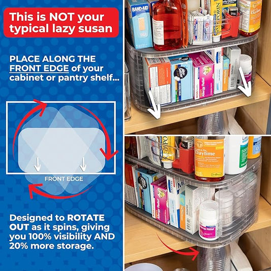 Mighty Susan Kitchen Organizer for Canned Goods: 2-Tiered Robust Turntable Organizer for Cabinet/Pantry. Steel Reinforced Holds Up To 30 lbs. Rotates 360° for Maximum Visibility. Includes 4 Bonus Bins