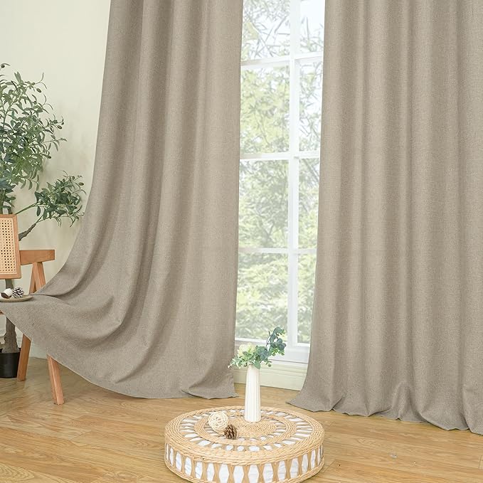 LAMIT Natural Linen Thermal Curtains for Living Room, 108 inches Grommet Thick Light Reducing Curtains Window Light Filtering Panels for Bedroom/Farmhouse, Set of 2 Panels, W52 x L108, Taupe