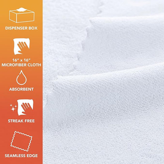 Arkwright Smart Rags in Box - (Pack of 50) Lint Free, Large Microfiber Cleaning Cloth, Scratch & Streak-Free, Dispensable Wash Towels for Cars, Kitchen, and Window Glass, White
