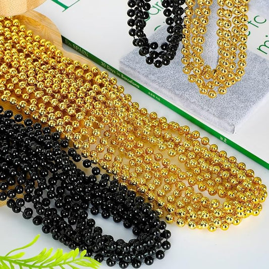 72PCS New Years Eve Bead Necklaces, Metallic Gold Black New Year Bead Party Favors, New Year Eve 33" Necklaces Costume, Parade Throw Accessories for New Year Wedding Birthday Celebrations Decorations