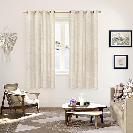 YoungsTex Linen Curtains 78 Inch Length for Living Room, Light Filtering Semi Sheer Window Drapes with Bronze Grommet Privacy for Bedroom Farmhouse Decorative, 52 x 78 Inch, 2 Panels