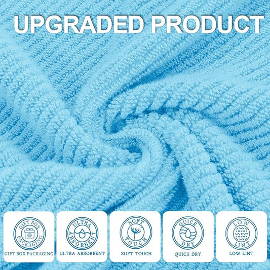VOOVA & MOVAS Hand Towels for Bathroom Set of 4,Large 18"x 28" - 100% Cotton | Lightweight | Thick | Quick Dry | Soft | Absorbent, Bath Hand Towels, Bathroom Essentials, Blue