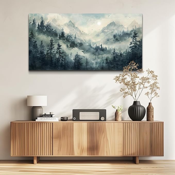 KELIYUAN Misty Forest Landscape Painting Wall Art Painting Modern Canvas Print Natural Landscape Art Pictures Living Room Dining Room Wall Decor Bedroom Office Home Decoration Aesthetics 20x40 In