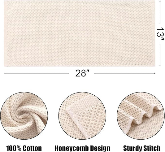 Kitinjoy 100% Cotton Waffle Weave Kitchen Towels, 12-Pack Super Soft and Absorbent Dish Towels for Drying Dishes, Kitchen Hand Towels, 13 in x 28 in, Beige