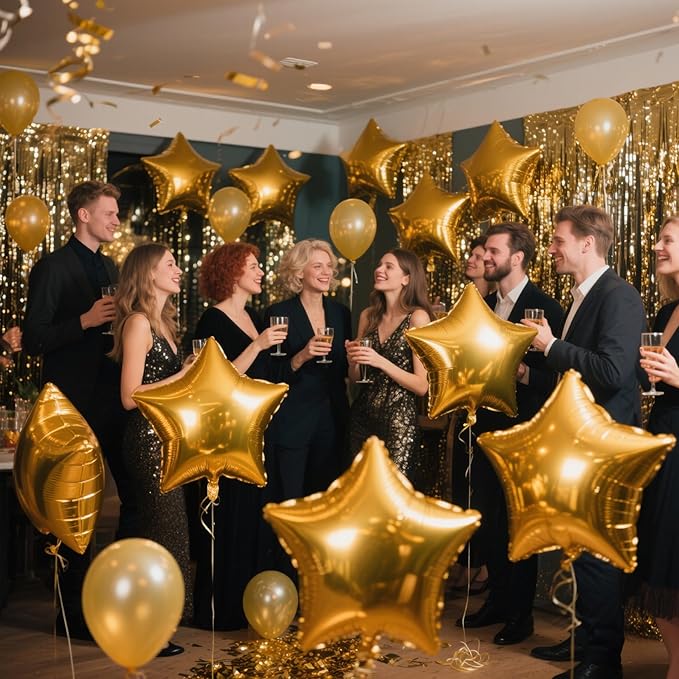 Gold Star Balloons Foil Graduation Mylar Balloons Helium Metallic Balloon 12pcs 18 Inch Gold Birthday Decorations Yellow Room Decor Class of 2025 Party Decorations Baby Shower Anniversary Wedding